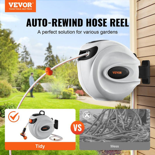 [father's Day Sale] VEVOR Retractable Hose Reel Water Hose Reel 65'x5/8" 180° Swivel Wall-Mounted
